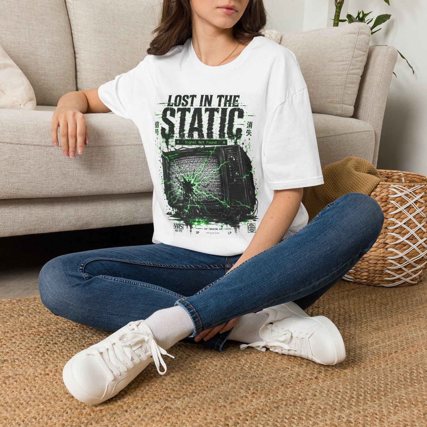 Lost in the Static T-Shirt — Retro TV Glitch Graphic Tee