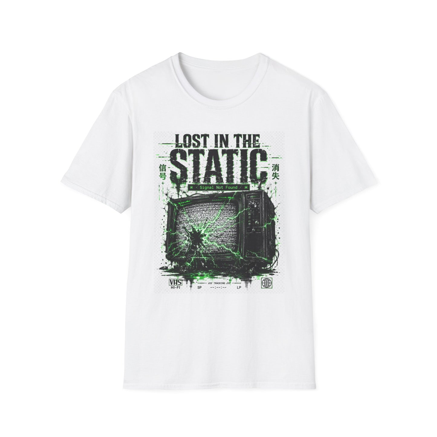 Lost in the Static T-Shirt — Retro TV Glitch Graphic Tee
